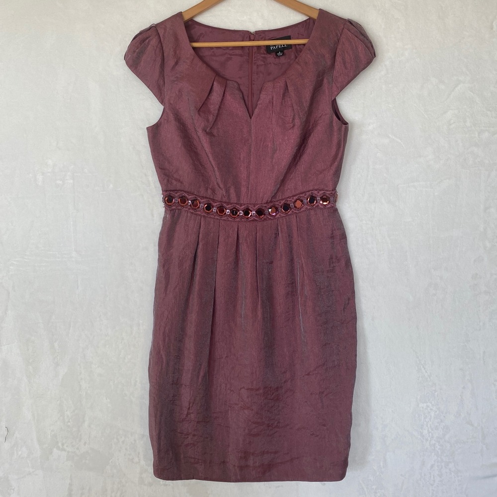 Adrianna Papell Dusty Rose Pink‎ Beaded Waist Party Dress Short Sleeve Size 8